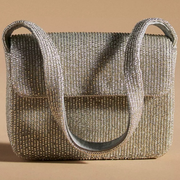 Anthropologie Handbags - Influencer fave! Anthropologie Fiona Beaded Shoulder Bag – Silver (Sold Out)